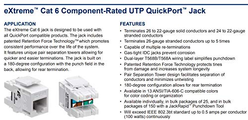 Leviton 61110-Rg6 Extreme 6+ Quickport Connector, Cat 6, Gray
