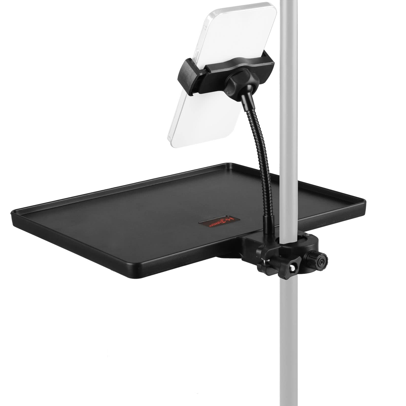 Mr.Power Microphone Stand Plastic Tray With Phone Holder, Mic Stand Clamp On Rack Tray Holder For Most Mic Stands, For Stage, Li