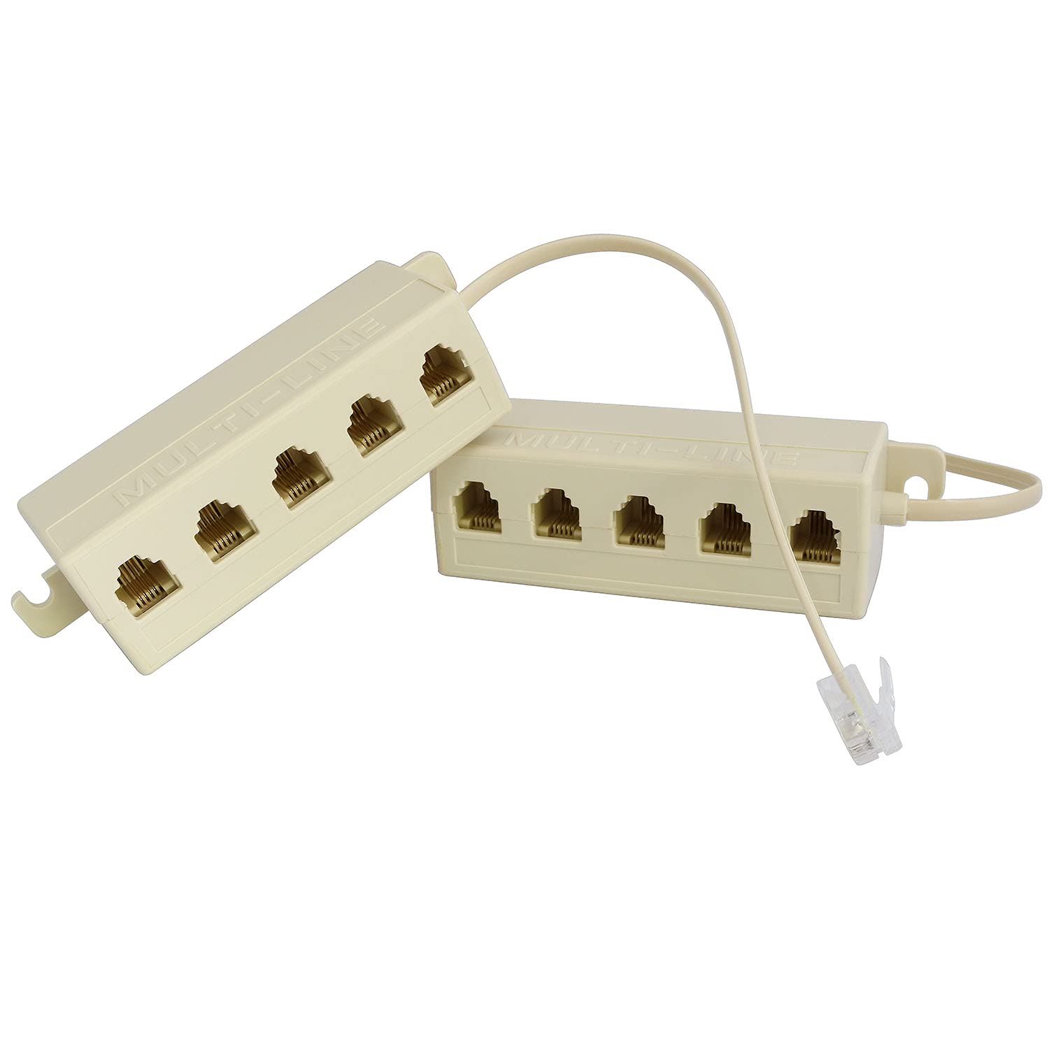 Longdex Five Way Phone Splitter 2Pcs Rj11 6P4C Telephone Line 1 Male To 5 Female Modular T Adapters Jacks
