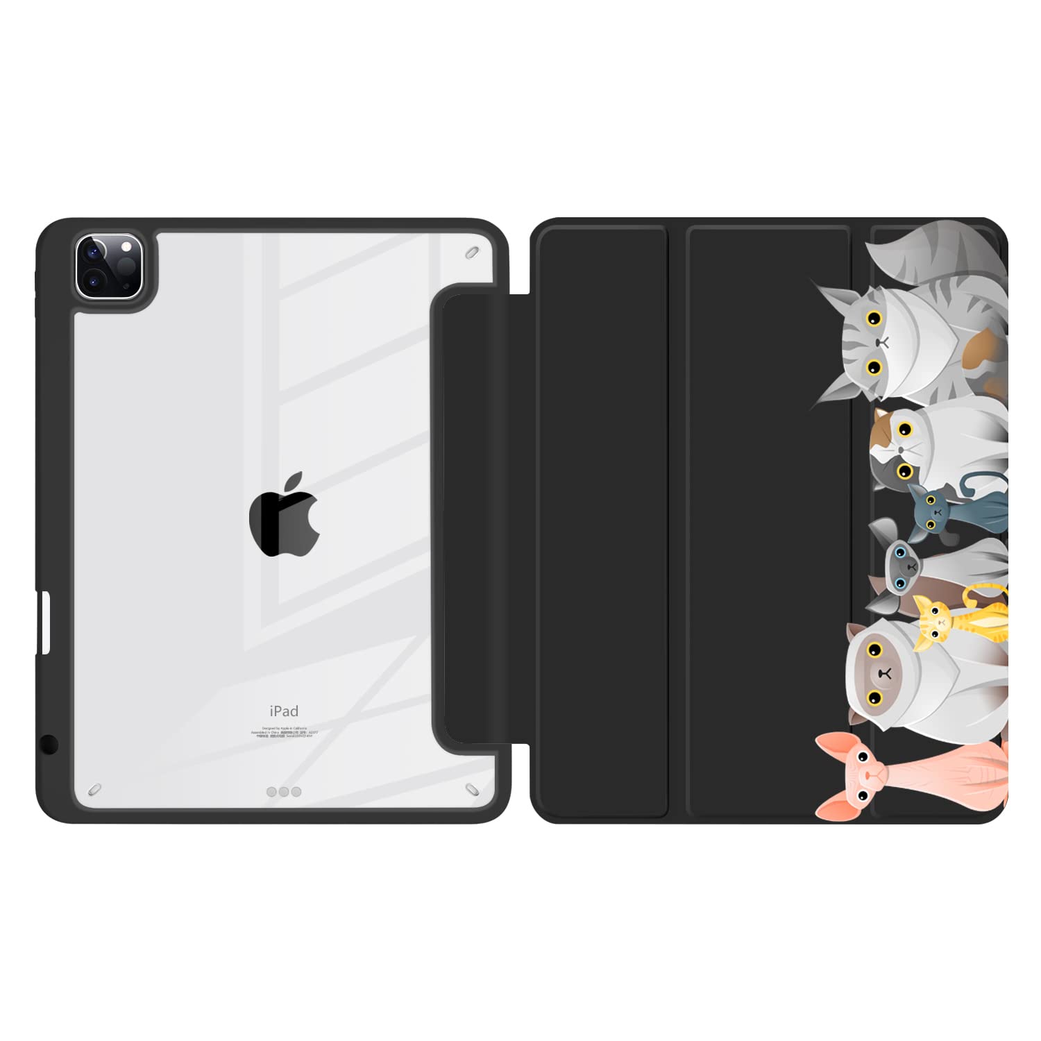 Batianda Hybrid Case For Ipad Air 13 Inch 2024 /Ipad Pro 12.9 Inch 2022 M2 2021 5Th / Ipad Pro 12.9' 4Th/3Rd Gen [Built In Pencil Holder] Shockproof Cover With Clear Back Shell Tpu Bumper, Cats