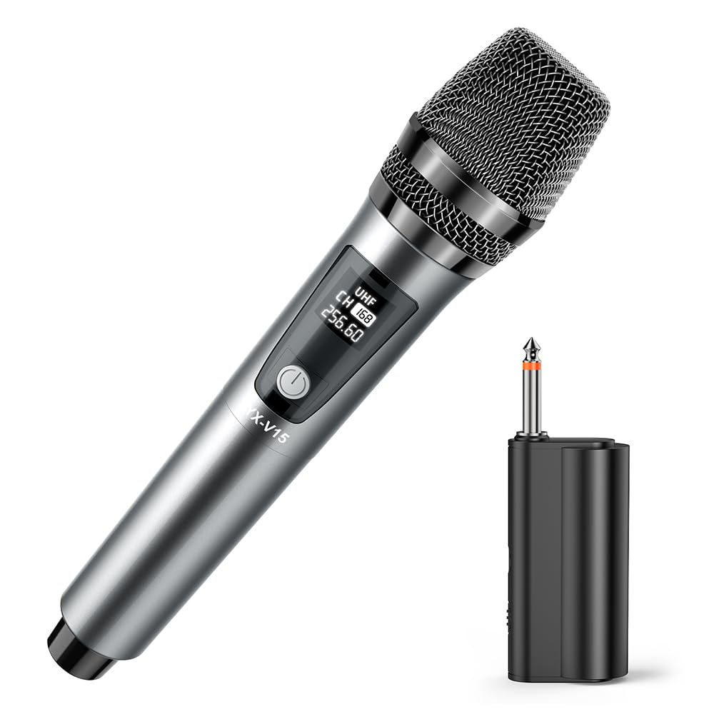 Jyx Wireless Microphone, Professional Uhf Metal Handheld Dynamic Mic System With Rechargeable Receiver 1/4''(6.35Mm) Plug, For A