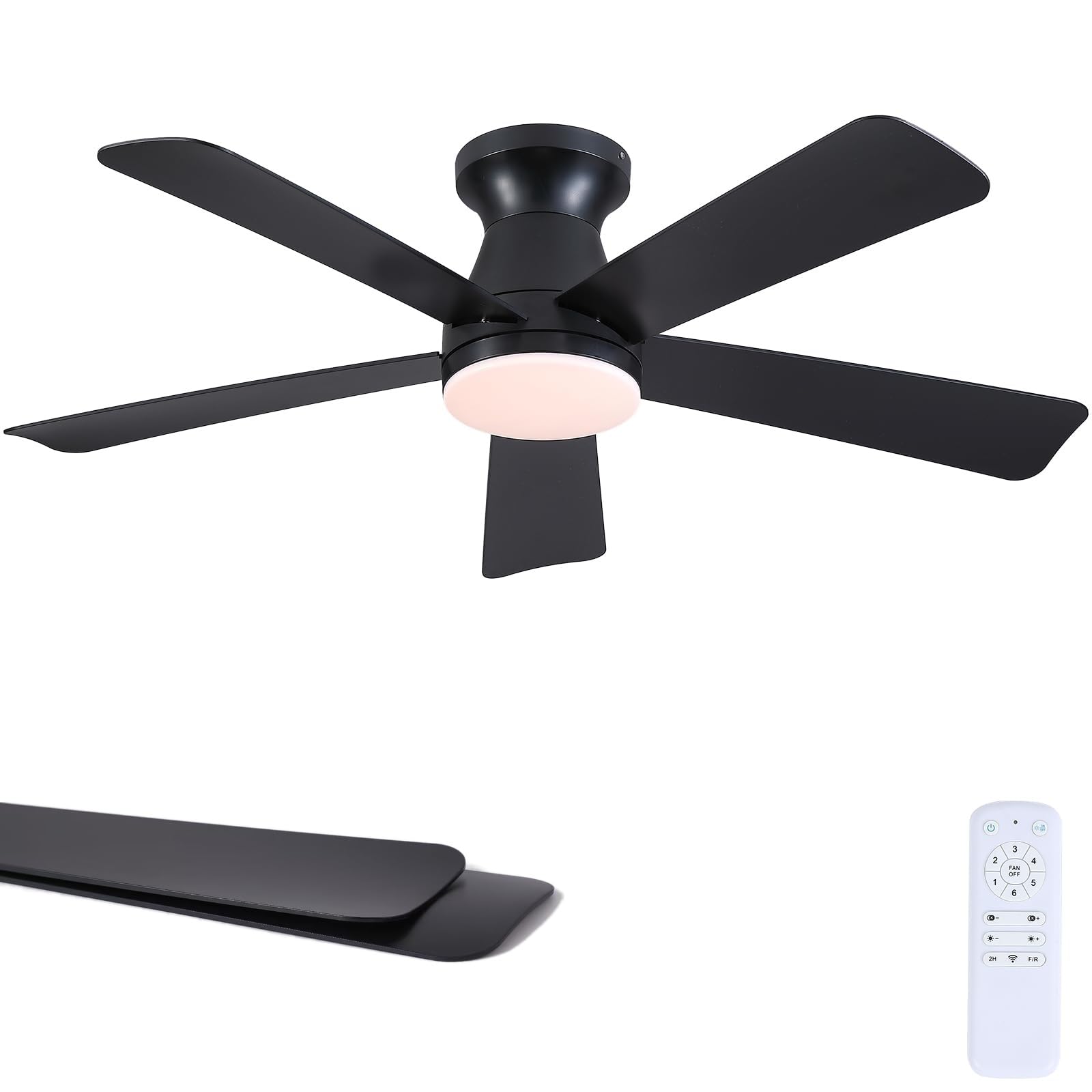 Goniyado 46 Low Profile Ceiling Fans with Lights and Remote, Black Indoor Ceiling Fan Light with Quiet Reversible DC Motor,Moder