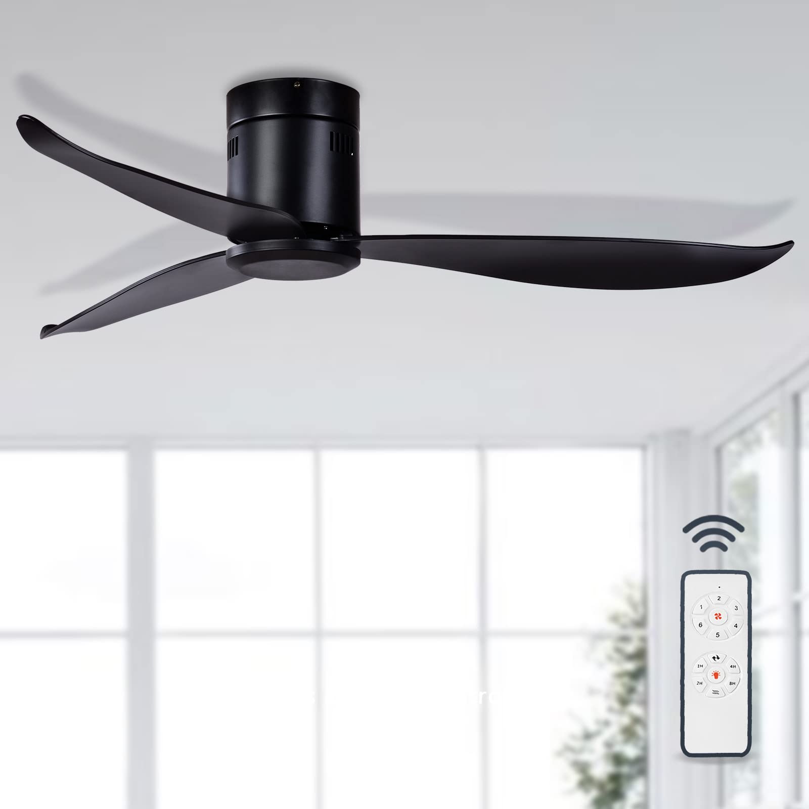 LEEAGLEGRY 52 Low Profile Ceiling Fan No Light, Black Flush Mount Ceiling Fans without Lights, Modern Fan with Remote Control fo
