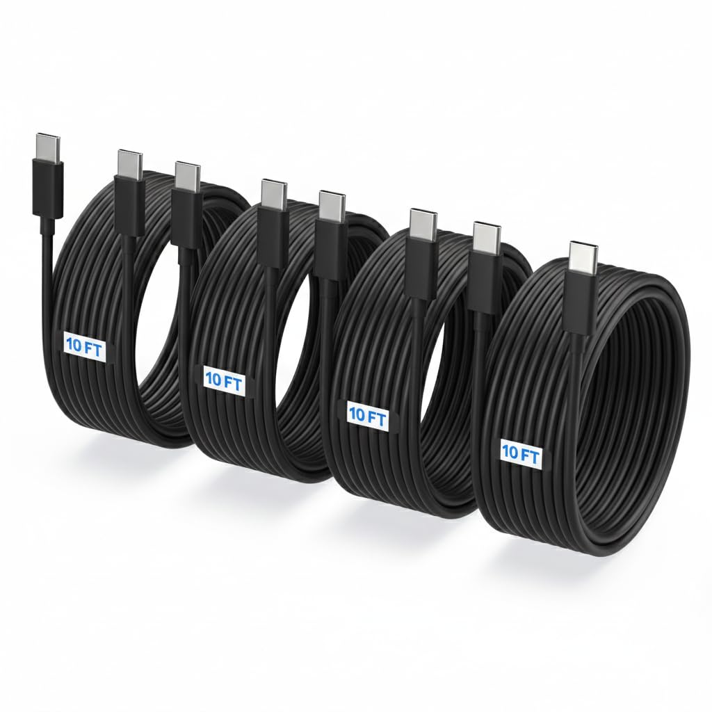 4Pack 10ft USBC to USBC Fast Charging Cables Cord (100W/5A)  Black