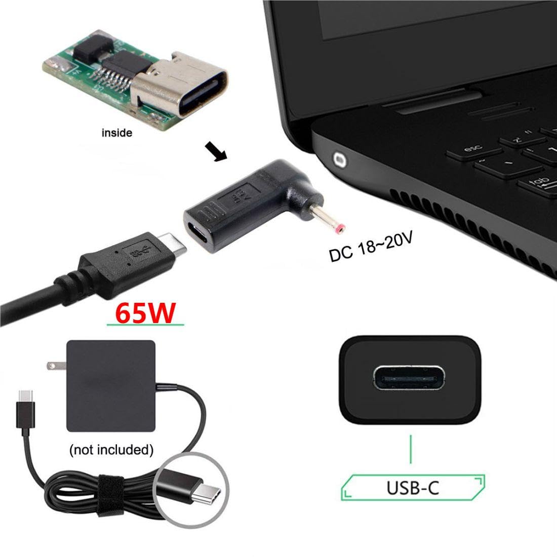 Chenyang Cy Usb 3.1 Type C Usb-C To Dc 19V 3.5X1.3Mm 1.35Mm Adapter Emulator Trigger Converter For View Sonic M1+ (3.5X1.3Mm)