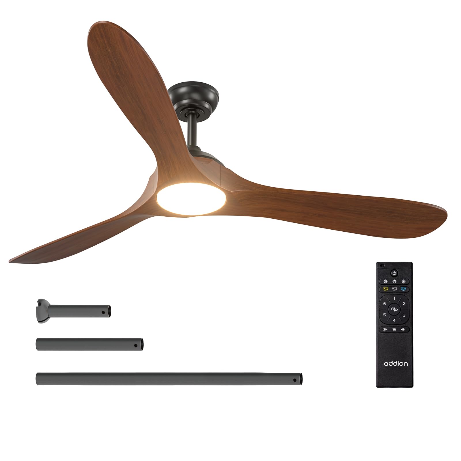 Addlon Ceiling Fans With Lights, 60 Inch Indoor/Outdoor Ceiling Fan With Remote Control, Reversible, 3 Wood Blades, 6 Speeds, 3C