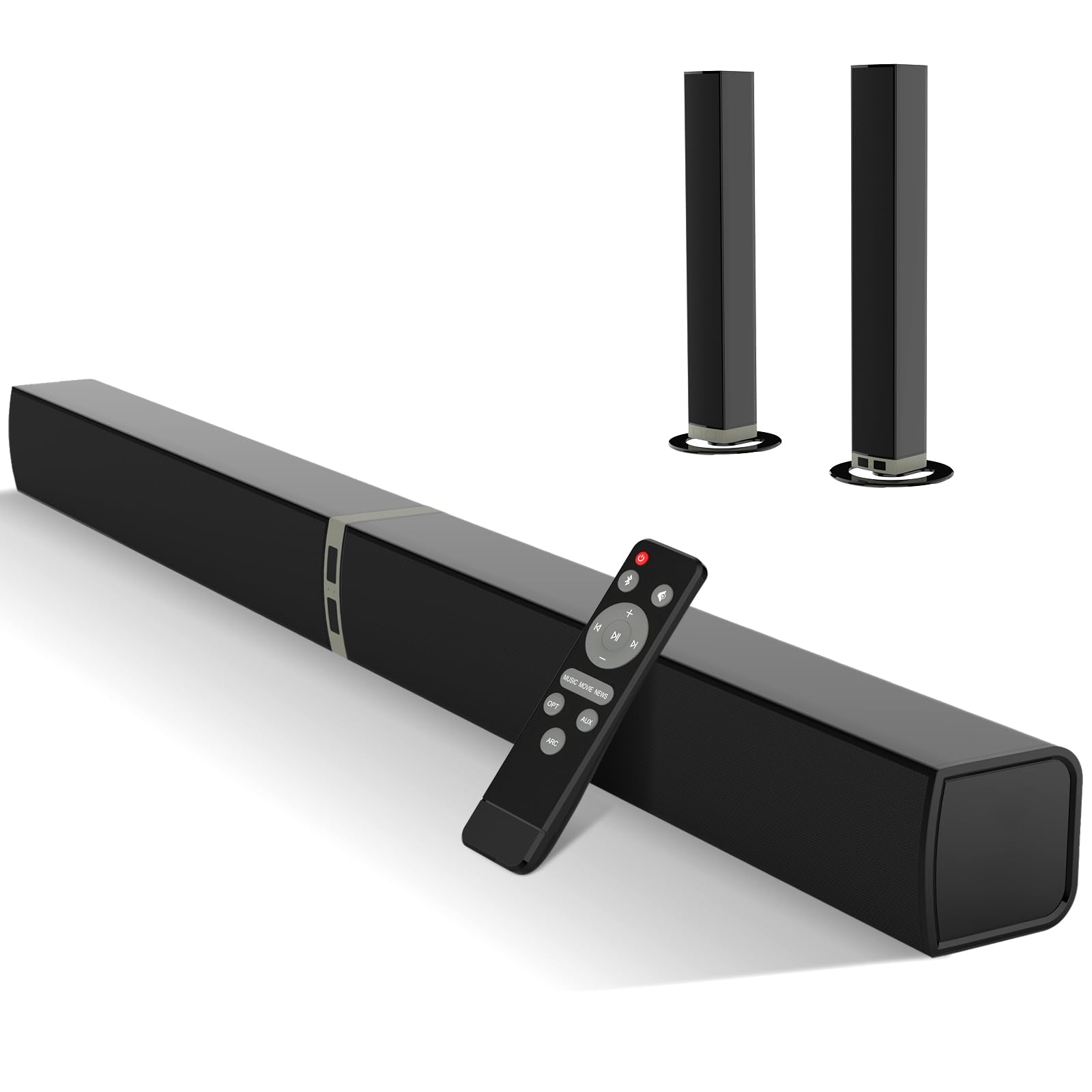 Mzeibo Tv Sound Bar, Sound Bars For Smart Tv, Bluetooth 5.0 Soundbar 60W 32Inch Detachable Soundbars With Hdmi Arc/Optical/Aux C
