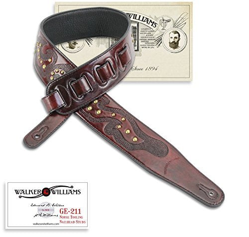 Walker & Williams Ge 211 Antique Mahogany Brown Strap With Viking Tooling & Nailhead Studs