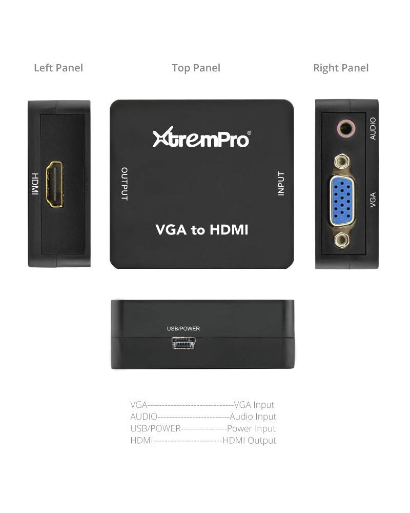 Xtrempro Vga To Hdmi Converter Adapter 1800P Full Hd Mini Vga To Hdmi Audio Video Converter Adapter W/ 3.5Mm Audio Port, Support