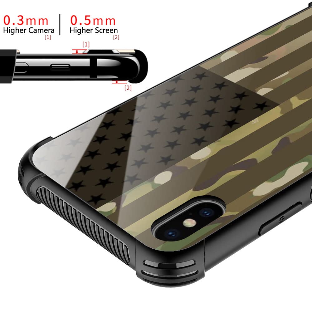ZHEGAILIAN iPhone XR Case Tempered Glass TPU Shock Protective Camo US Flag 6.1-inch
