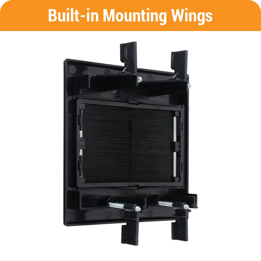 Kebulldola 2 Gang Brush Wall Plate with Built-in Low Voltage Mounting Bracket, Metal Black (4 Pack)