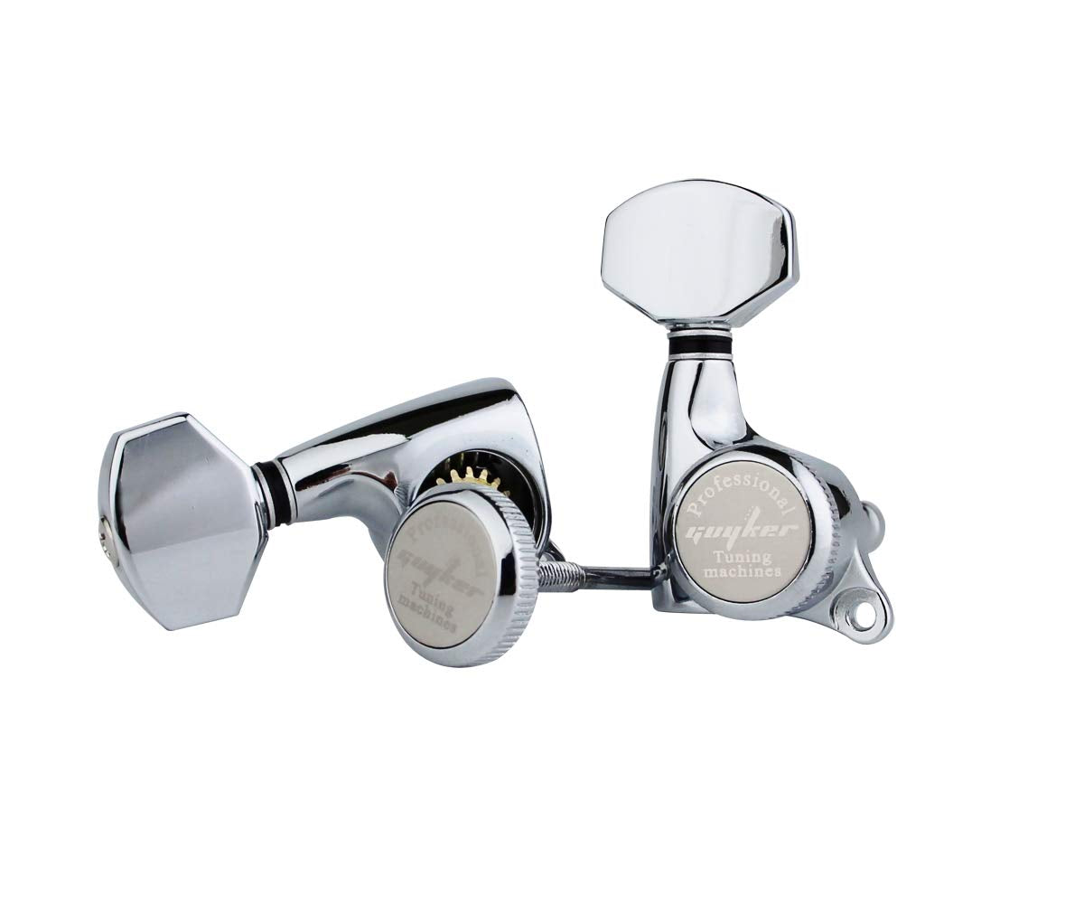 Guyker Guitar Locking Tuners (3L + 3R Handed)   1:18 Ratio Lock String Tuning Key Pegs Machine Heads With Hexagonal Handle Repla