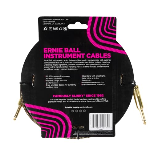 Ernie Ball Instrument Cable, 1/4'' Straight, Pay Dirt, 18Ft (P06432)