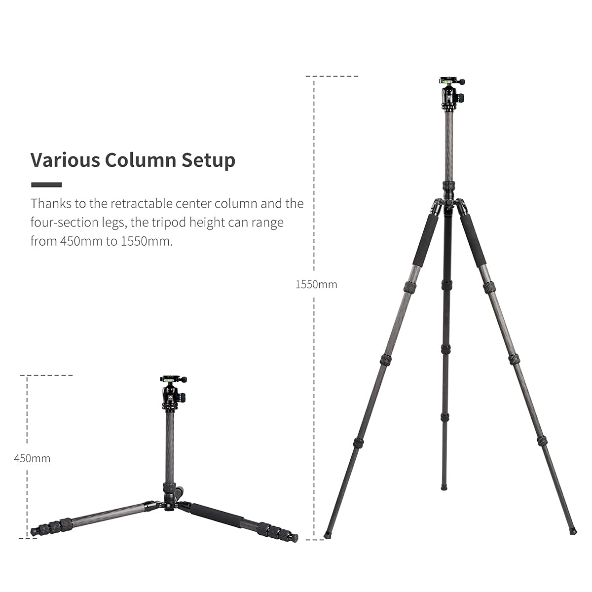 Sirui Professional Heavy Duty Carbon Fiber Tripod, 61' Camera Tripod With Fluid Ball Head, Max Load 33Lbs(Mt2204+K 20X)