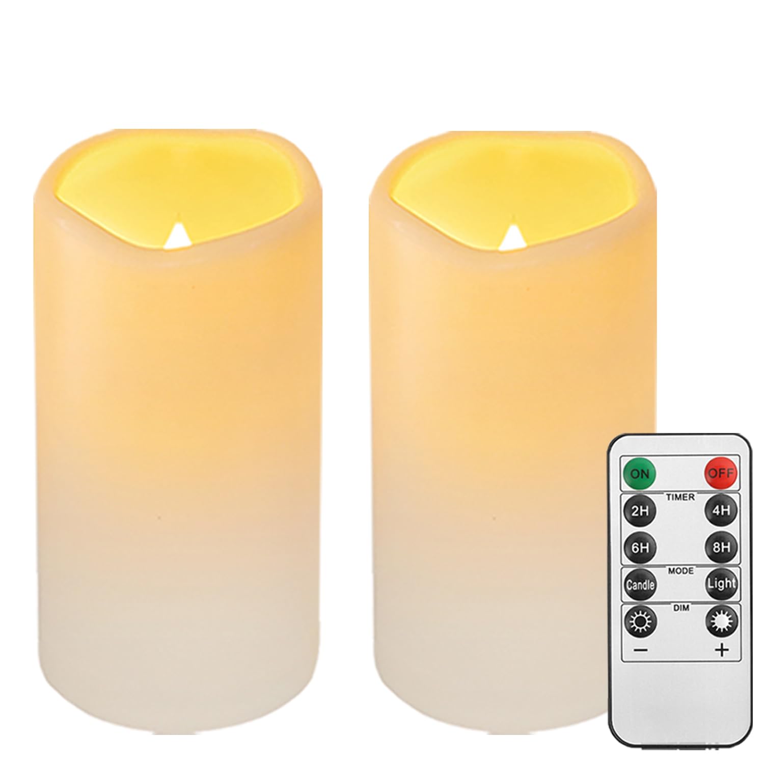 Biyanuo 2Pack Outdoor Plastic Flameless Candles With Remote Control And Timer, Led Flickering Battery Operated Electric Pillar C