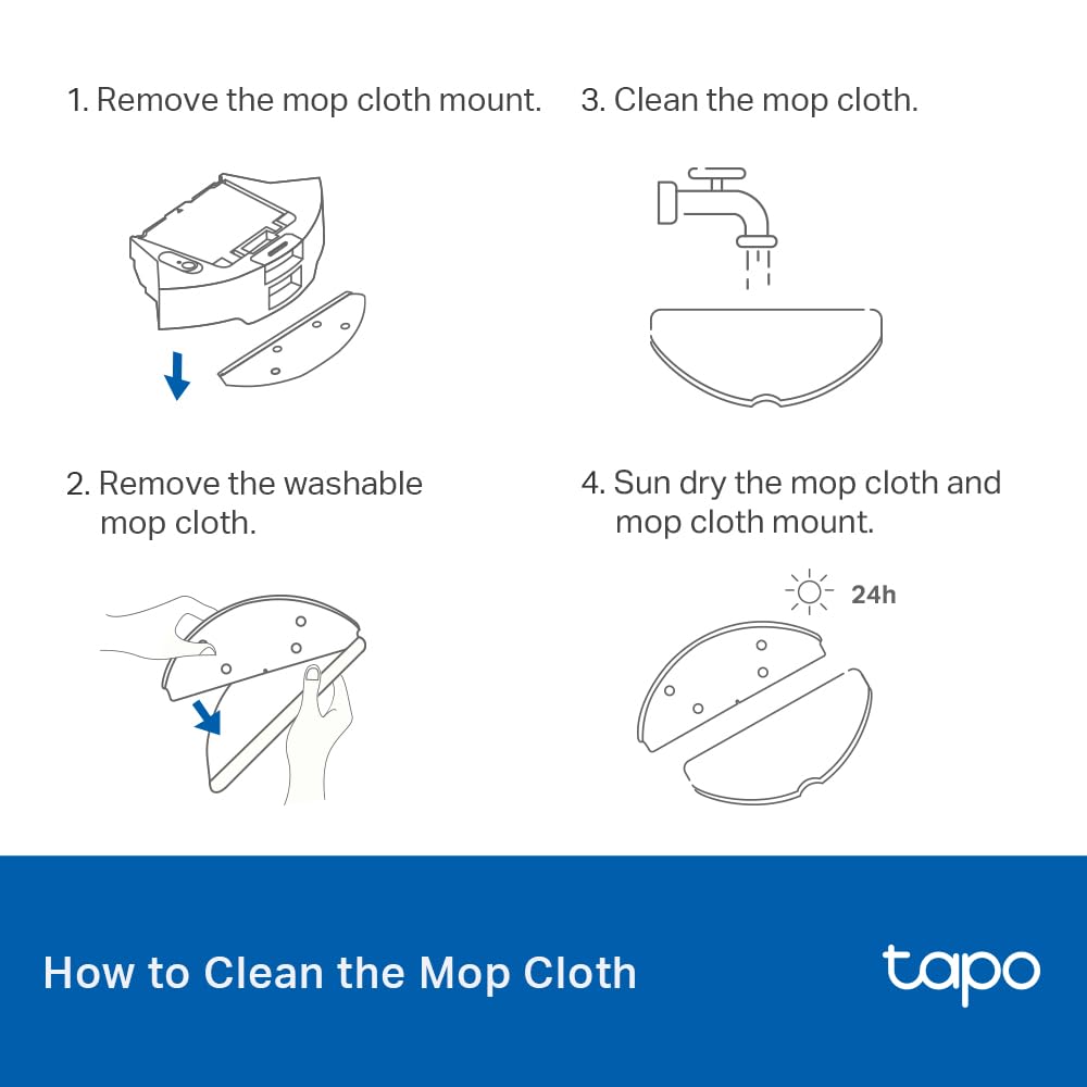 Tapo Washable Mop Cloth Replacement, Comes With Easy To Replace 5X Washable Mop Cloths, Compatible With Tapo Rv30 Max Plus, Tapo
