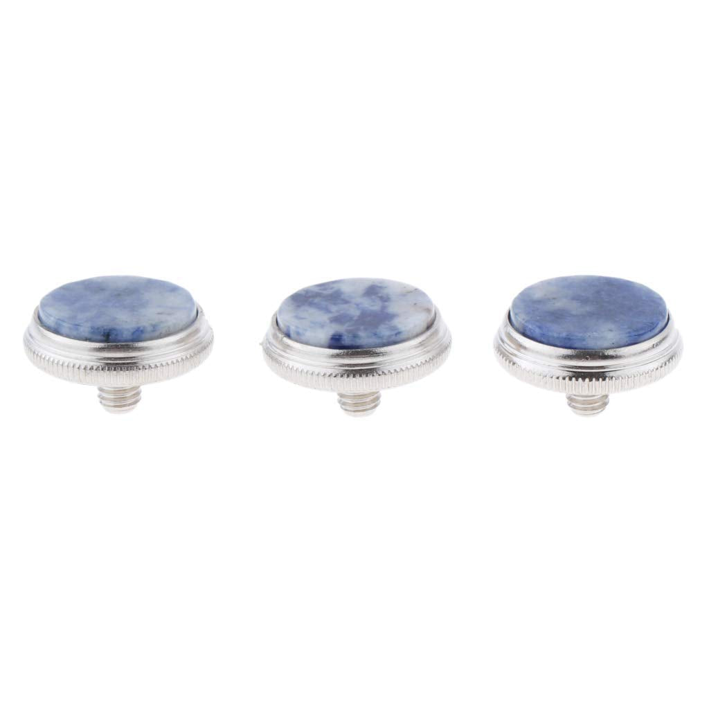 Liyafy 3Pcs Trumpet Valve Finger Buttons Musical Instruments Accessories Silver With Dark Blue Shell Inlay