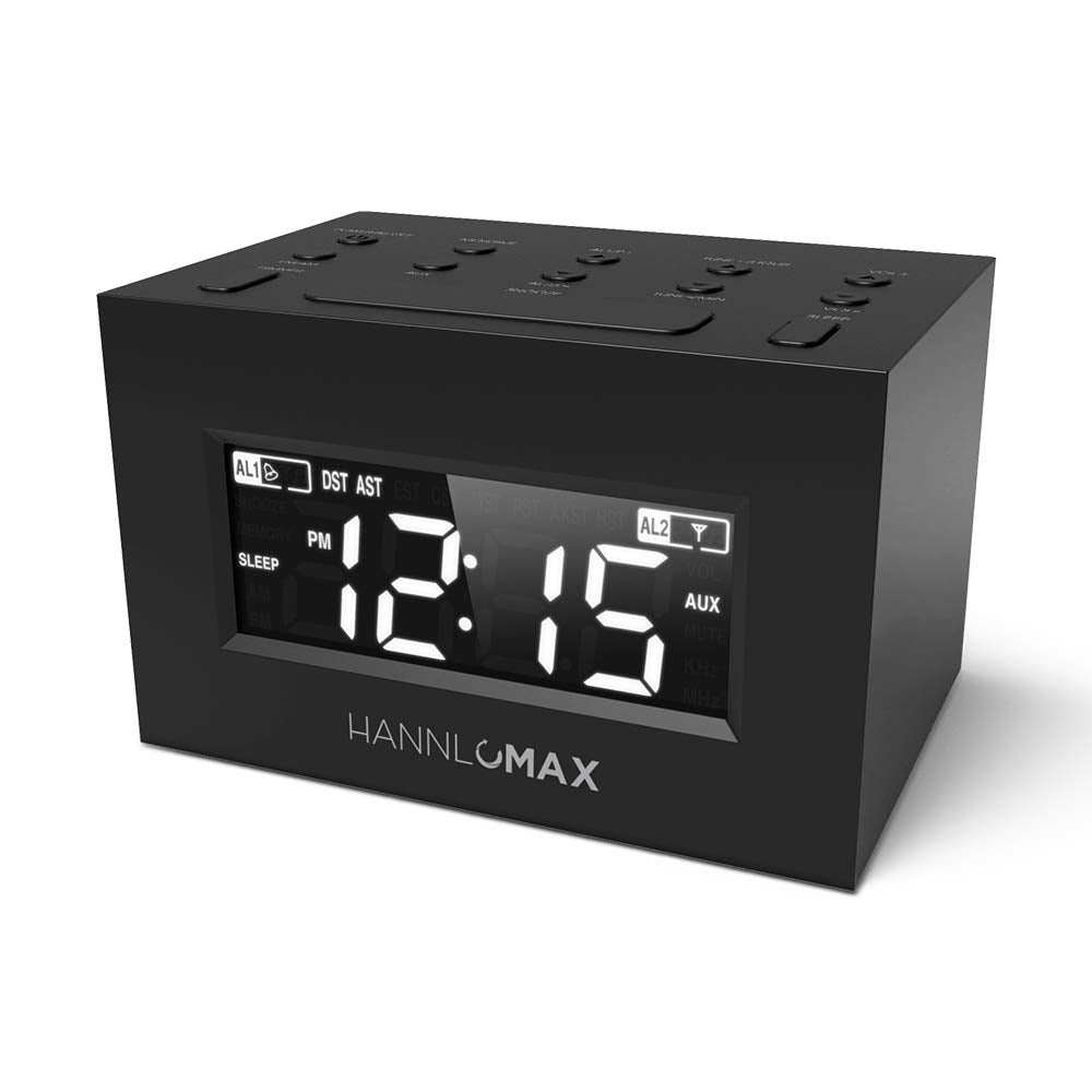 Hannlomax Hx 111Cr Alarm Clock Radio, Pll Am/Fm Radio, Dual Alarm, White Led Display, Auto Dst, Aux In Jack. (Black)