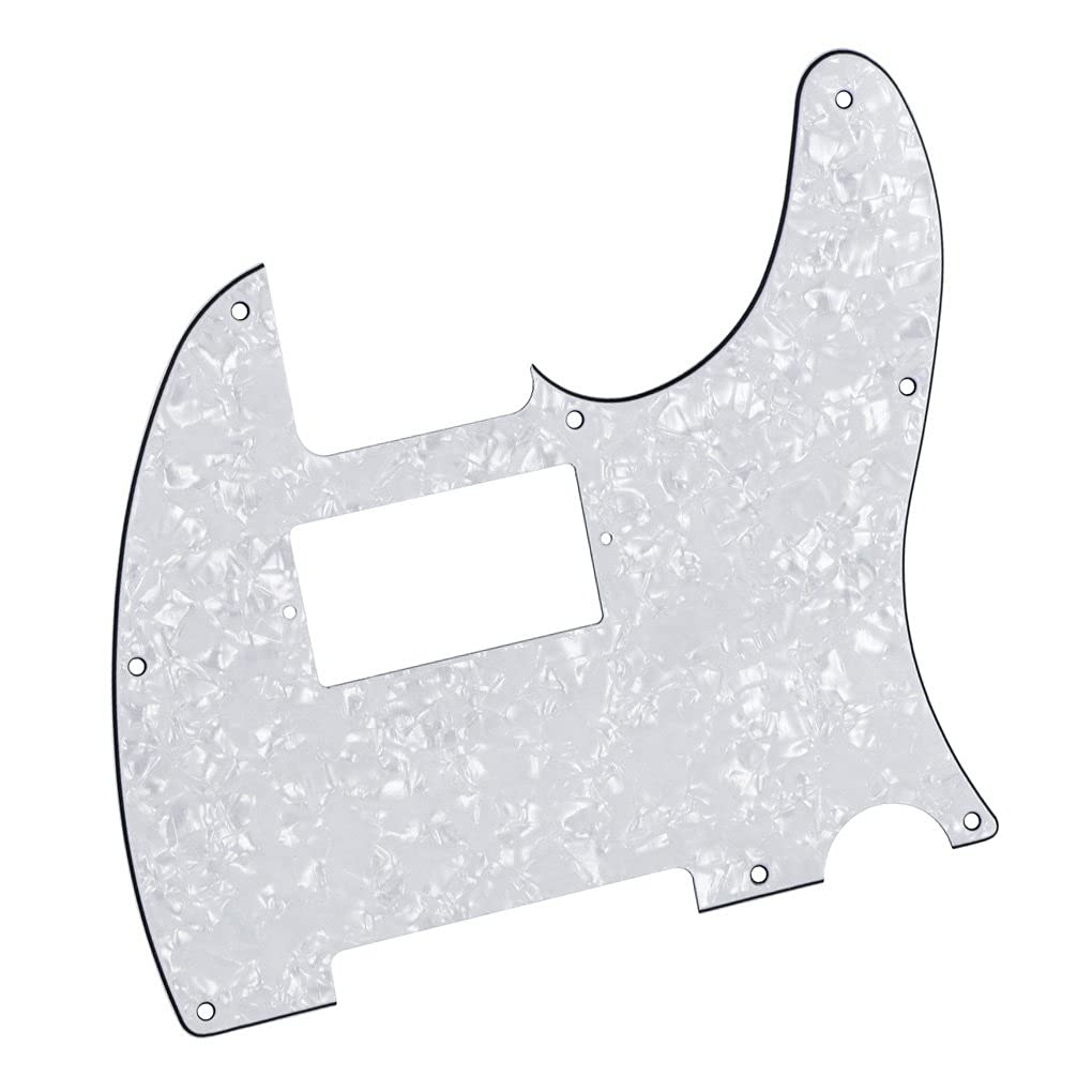 Fleor 8 Hole Tele Pickguard Guitar Humbucker Pick Guard Hh With Screws Fit Usa/Mexican Fender Standard Telecaster Part, 4Ply Whi