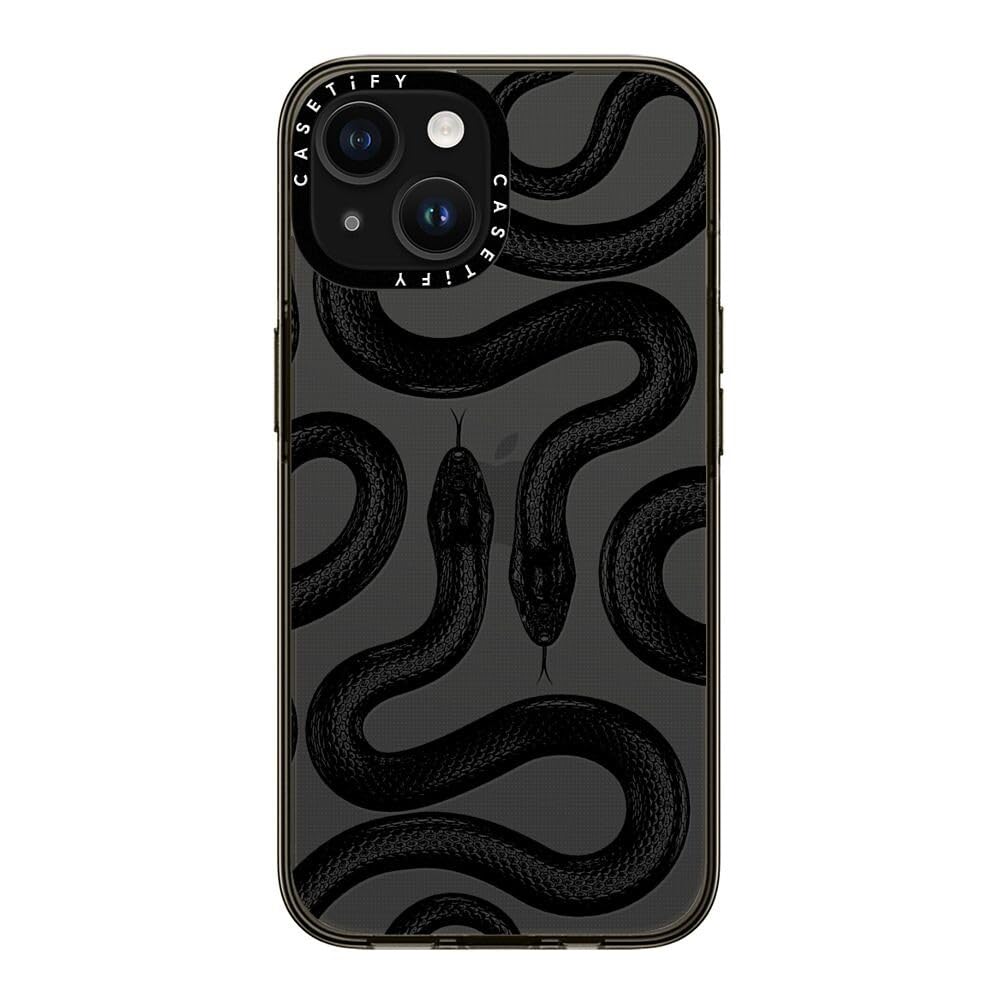 Casetify Compact Case For Iphone 15 [2X Military Grade Drop Tested / 4Ft Drop Protection]   Black Kingsnake   Clear Black