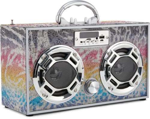 Wireless Express - Mini Boombox With Led Speakers - Retro Bluetooth Speaker W/Enhanced Fm Radio - Perfect For Home And Outdoor (