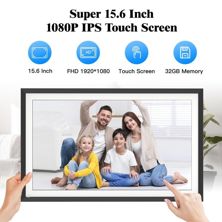 Digital Picture Frame 15.6 Inch Digital Photo Frame   32Gb Smart Picture Frame, Fhd 1080P, Full Function, Slideshow, Motion Sens