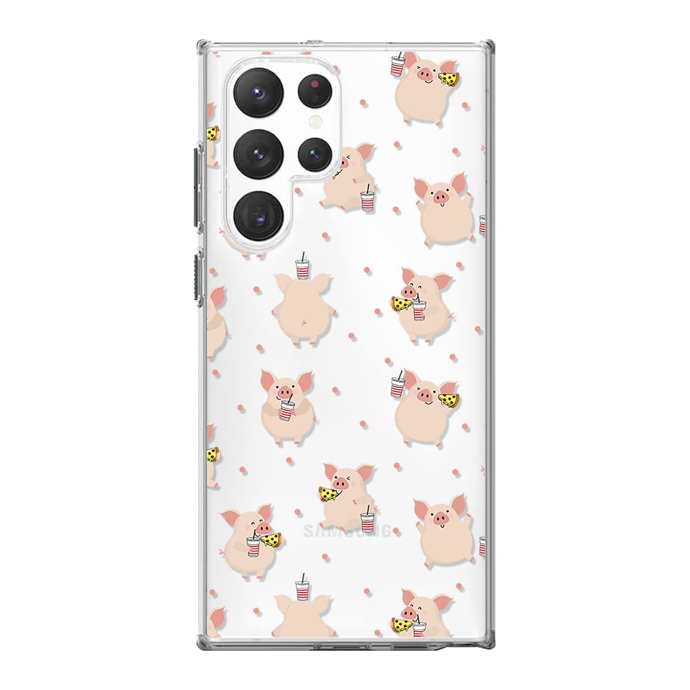 Blingy'S Samsung Galaxy S23 Ultra Case, Cute Pig Eating Pizza Design Funny Animal Style Transparent Soft Tpu Protective Clear Ca