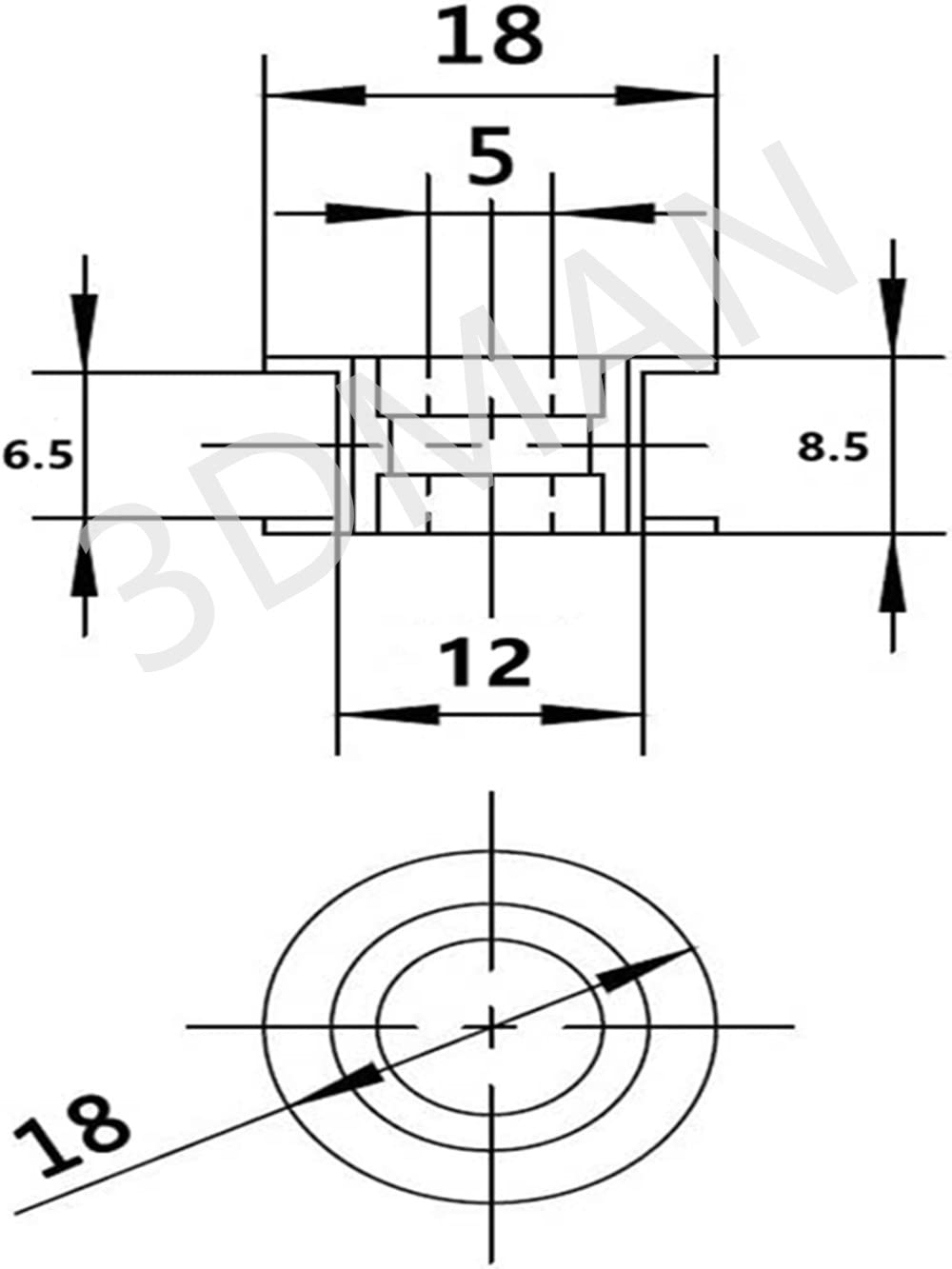 3Dman Gt2 20 Toothless Bore 5Mm Aluminum Timing Belt Idler Pulley For 6Mm Width 3D Printers (10Pcs)