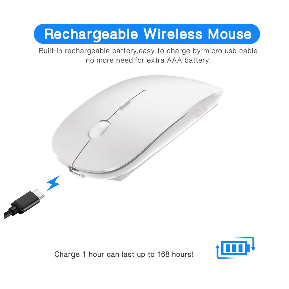 Klo Bluetooth Mouse For Macbook/Macbook Air/Pro/Ipad, Wireless Mouse For Laptop/Notebook/Pc/Ipad/Chromebook (Bt/B White)
