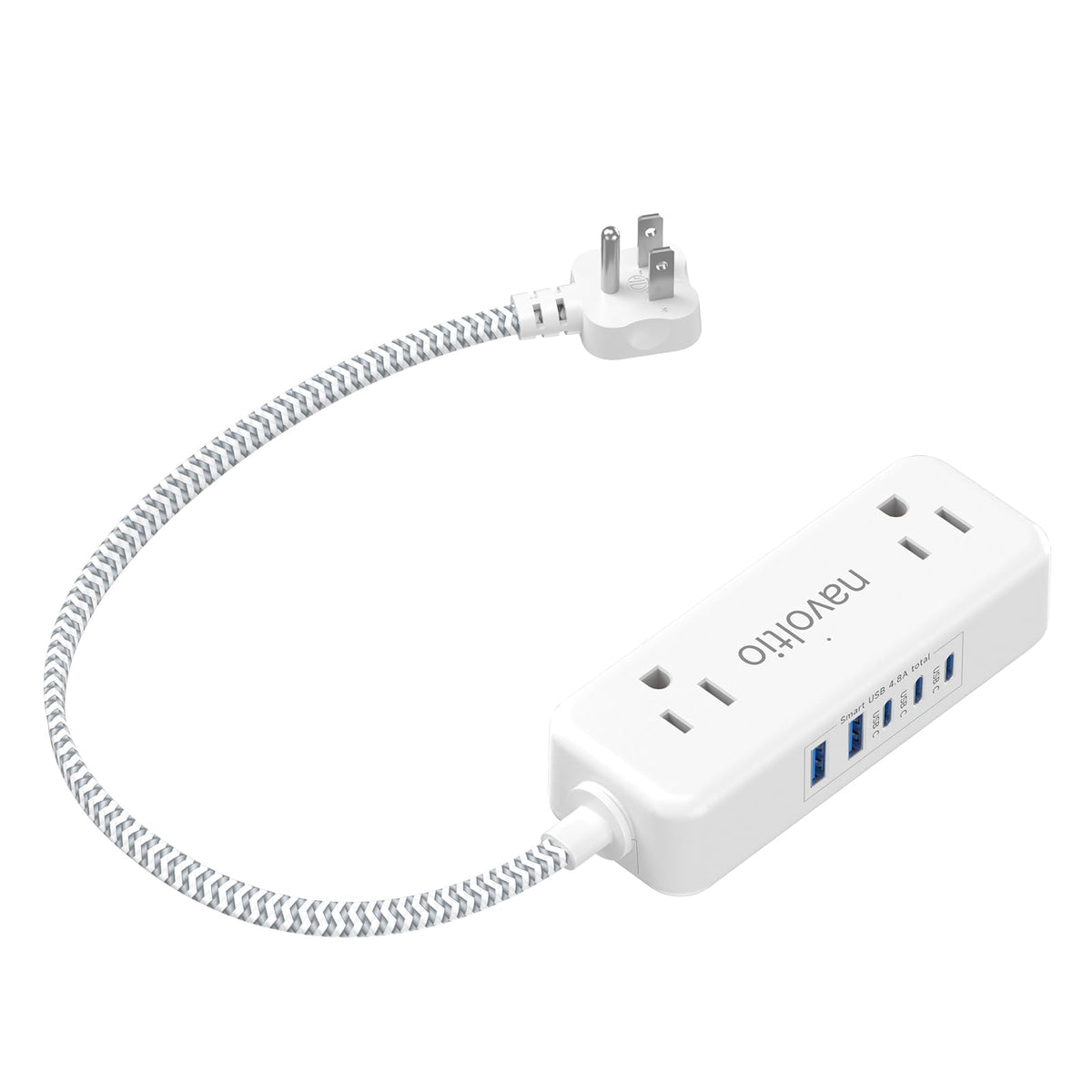 Short Extension Cord 1 Ft  4 Ac Outlets With 5 Usb (5V/4.8A), Small Power Strip, Ultra Thin Flat Plug Extension Cord For Home Of
