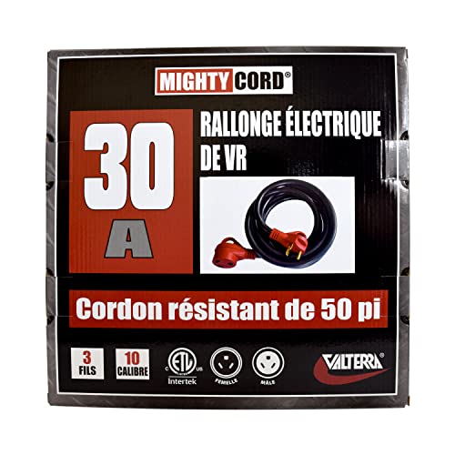 Valterra A10-3050Eh Mighty Cord 30 Amp Extension Cord With Handle - 50, Red