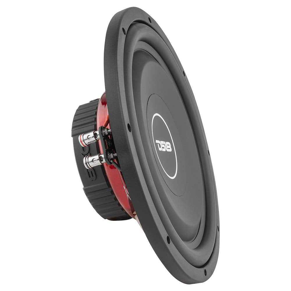 DS18 SRW12.4D Shallow Subwoofer - 12' Speaker, 440 MAX Power, 220W RMS, Rubber Edge and Paper Cone, Red Steel Basket, Dual Voice Coil, 4+4 Ohms Impedance
