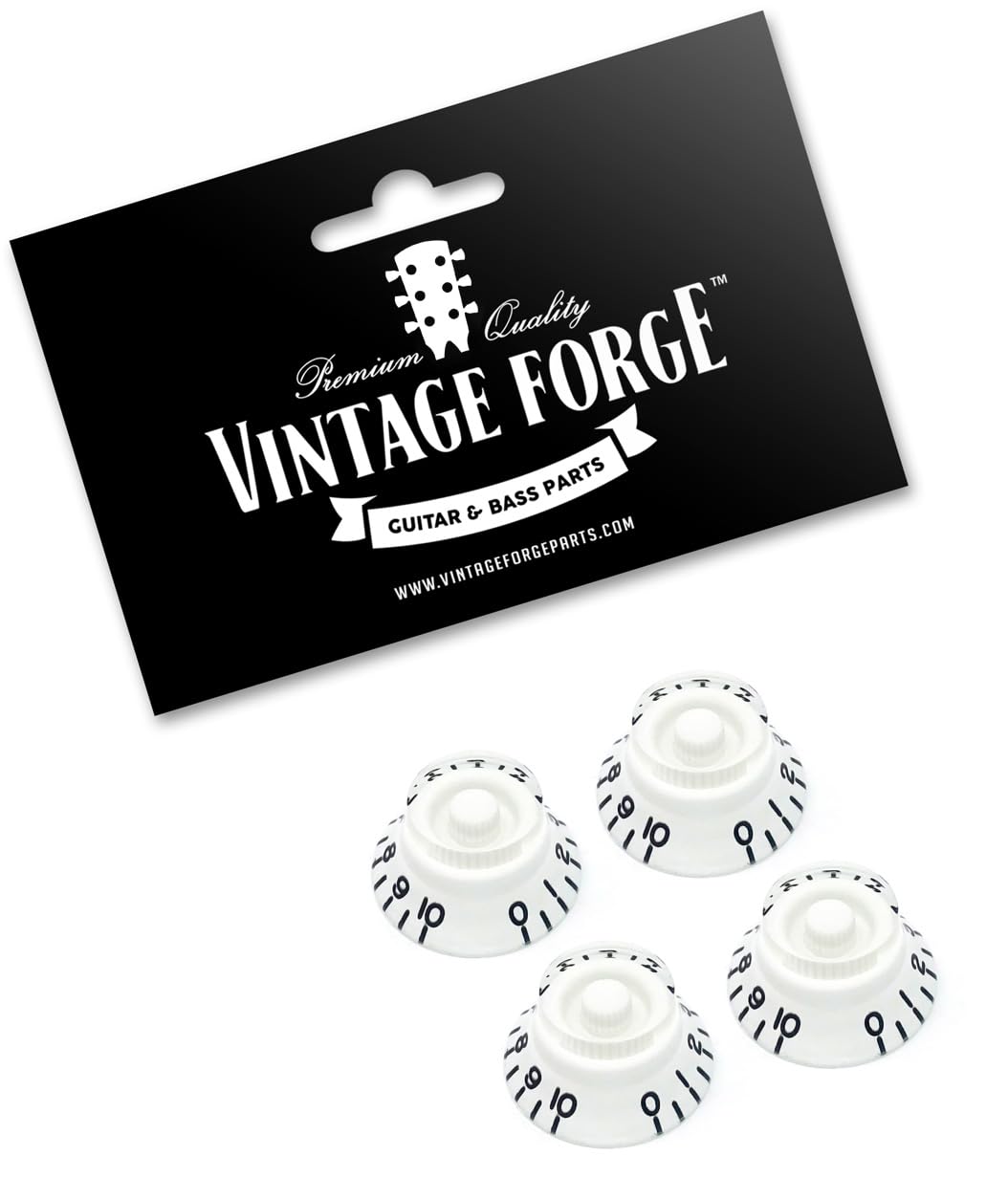 Vintage Forge White Top Hat Bell Knobs Compatible With Gibson Les Paul Electric Guitar (Set Of 4) Fits 24 Fine Spline Usa (Imper