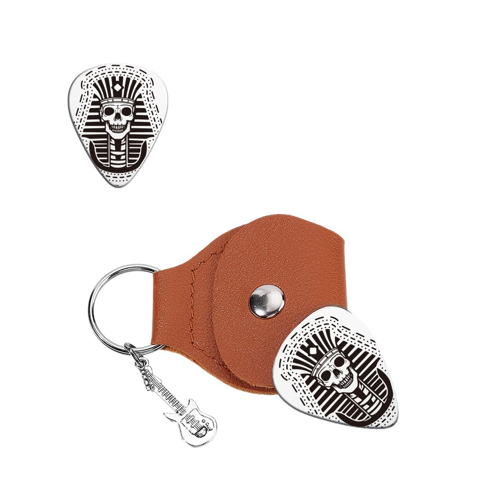Unicraftale 1Pc Guitar Picks Gifts Skeleton Plectrum Guitar Stainless Steel Guitar Picks With Pu Leather Guitar Picks Holder Sku