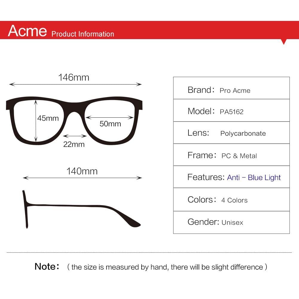 Pro Acme Glasses Semi Rimless Frame Clear Glasses(Black)