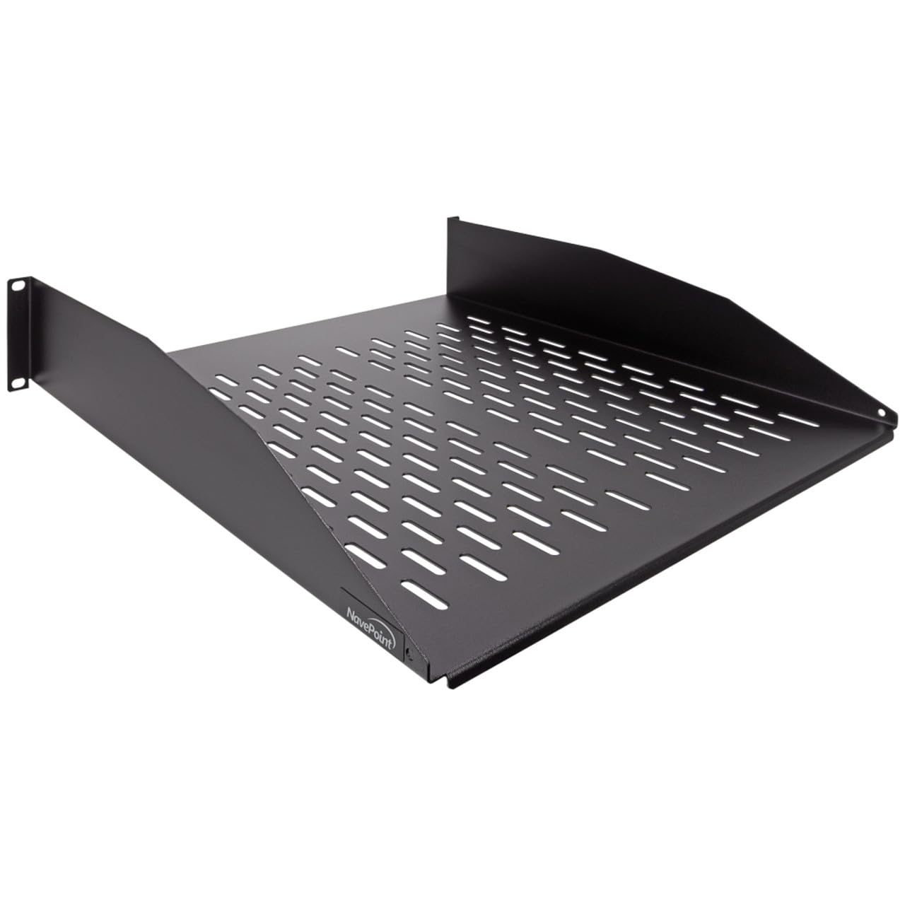 Navepoint 2U 19 Inch Universal Vented Rack Mount Cantilever Fixed Server Cabinet Shelf 18 Inches Deep Black