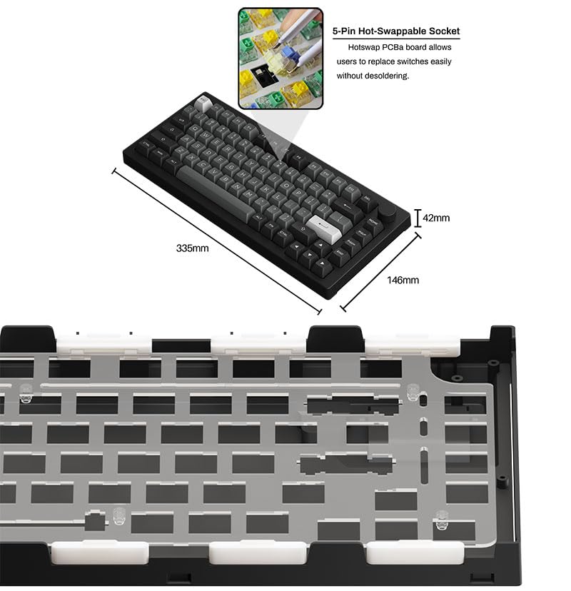 Akko 5075B Plus Mechanical Keyboard 75% Percent Rgb Hot-Swappable Creamy Keyboard With Knob, Black & Silver Theme With Pbt Doubl