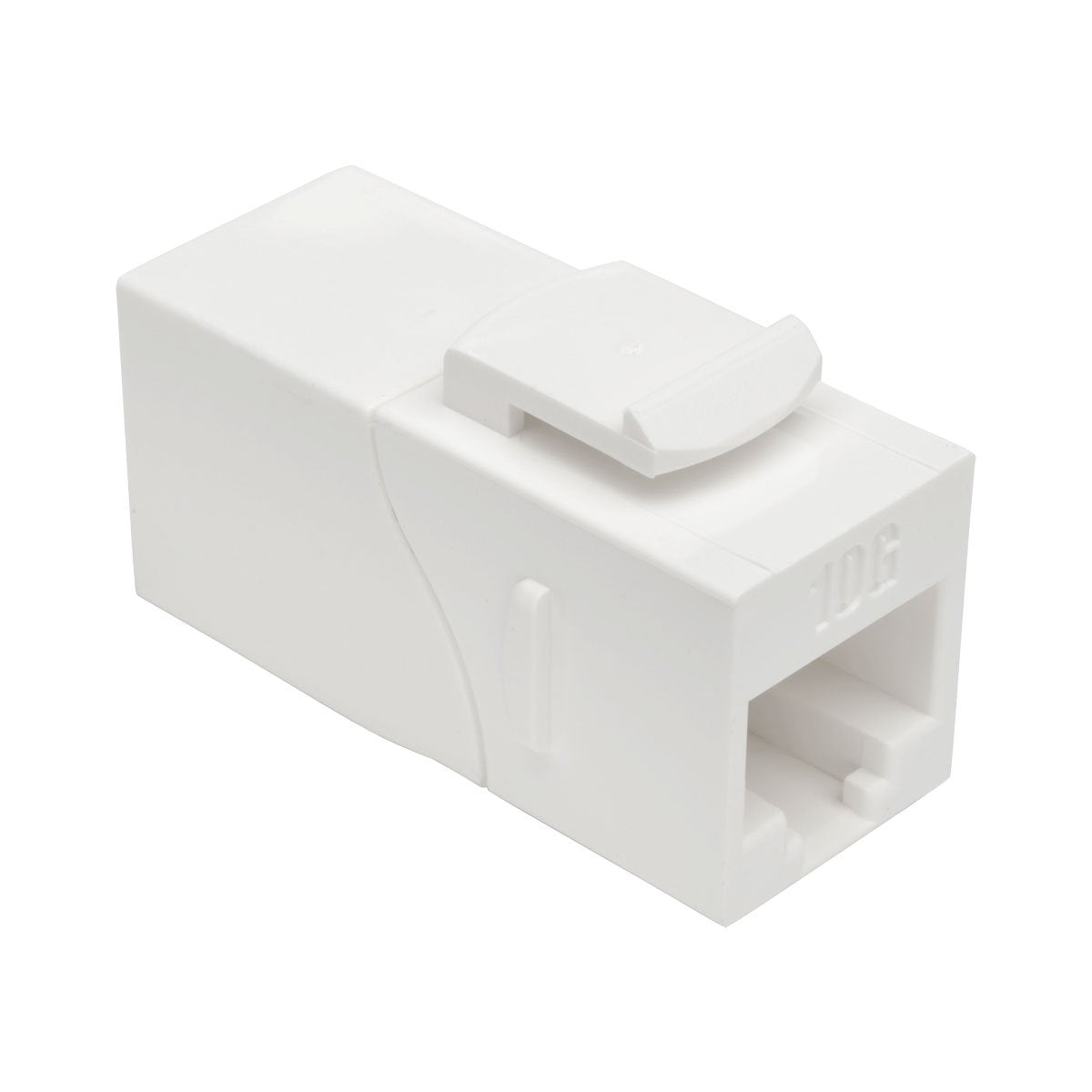 Tripp Lite Cat6a Straight Through Modular In Line Snap-In Coupler w/90-Degree Down-Angled Port White RJ45 F/F (N235-001-WH-6AD)