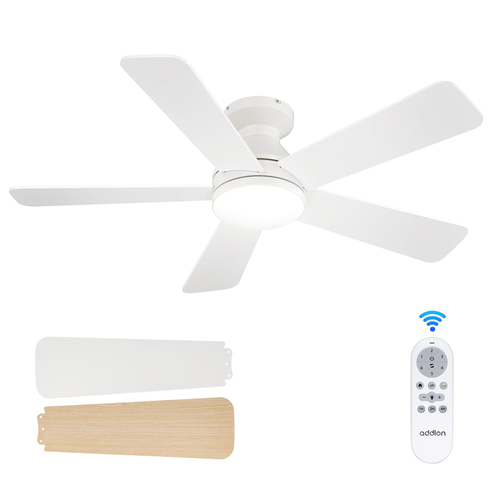Addlon Ceiling Fans With Lights, 42 Inch Low Profile Ceiling Fan With Light And Remote Control, Flush Mount, Reversible, 3Cct, D
