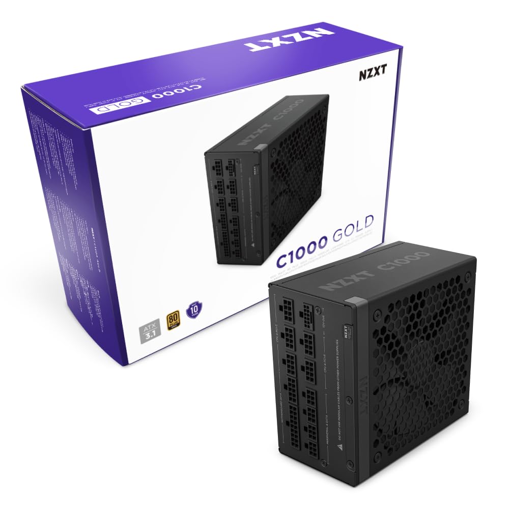 Nzxt C1000 Gold Atx 3.1   Fully Modular Low Noise Pc Gaming Power Supply   1000 Watts   80 Plus Gold   12V 2X6 Connector   Zero