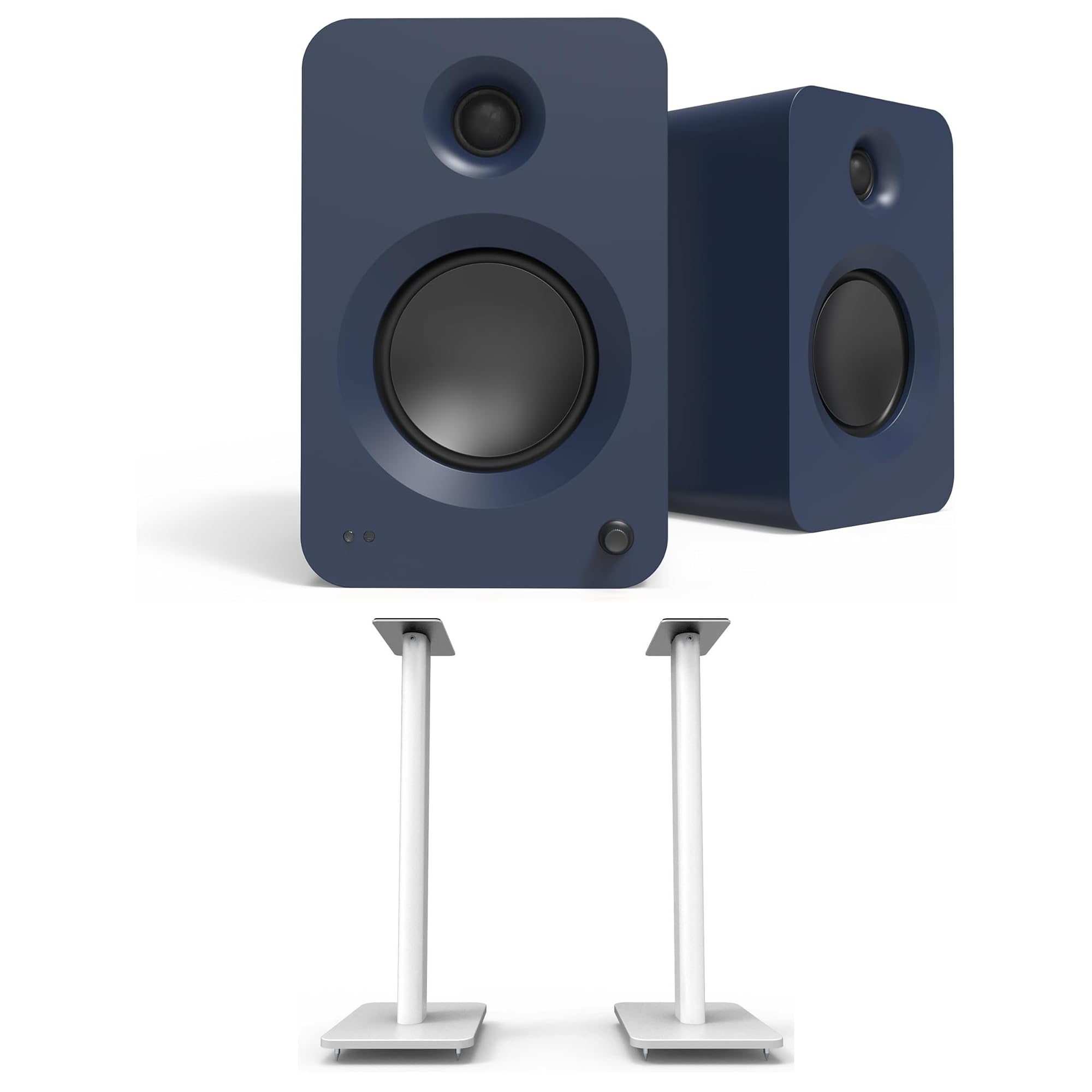 Kanto REN Blue Bluetooth Powered Bookshelf Speakers - Matte Blue Pair SP32PLW 32 Fixed-Height Stands for Bookshelf Speakers - Wh