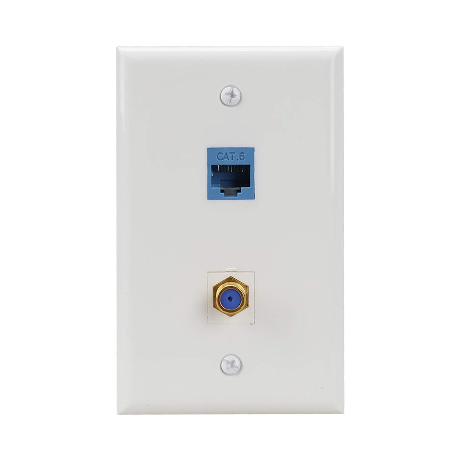 Meou Cat6 Coax F Type Gold-Plated Ethernet Wall Plate White 5-Pack