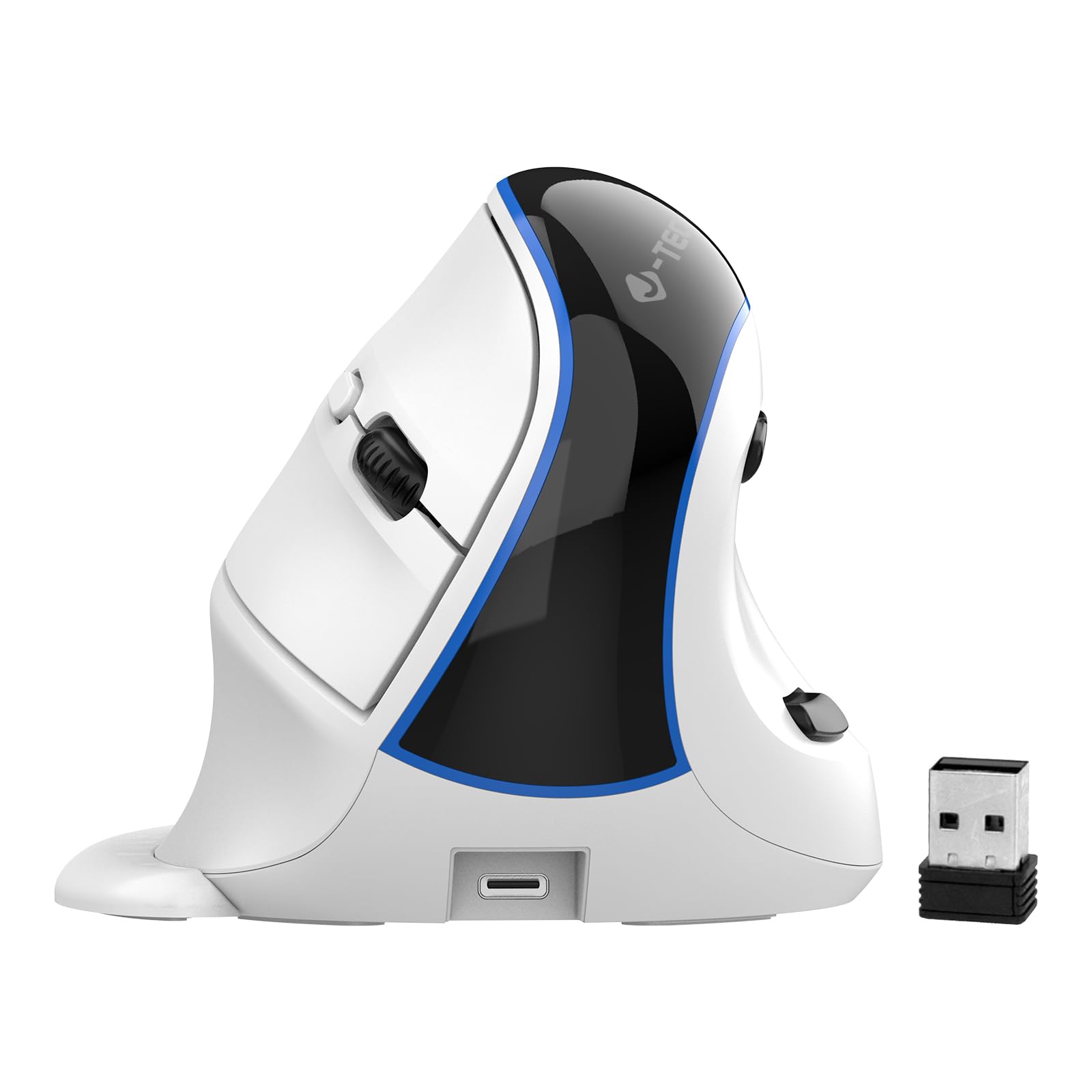 J-Tech Digital Wireless Mouse, Vertical Ergonomic Mouse with Bluetooth Dual Modes + USB Dongle + Rechargeable w/ 2.4GHz Wireless