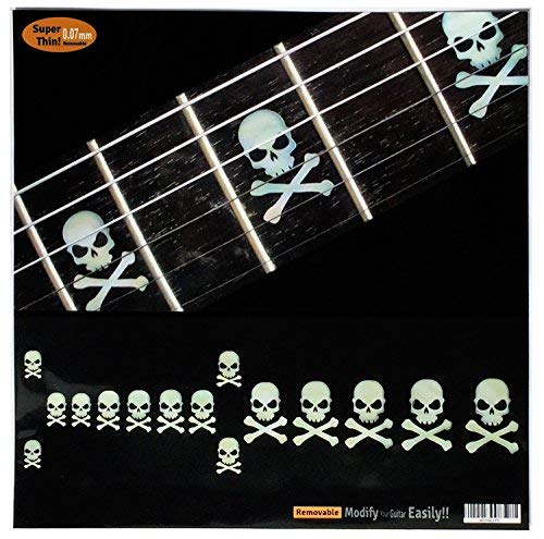 Inlay Sticker Fret Markers For Guitars & Bass   Skull With Crossbones (Sideways)   White Pearl