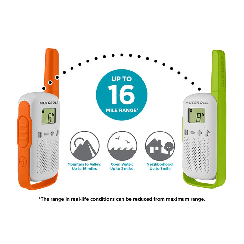 Motorola Solutions Talkabout T110Tp, Kids Two Way, Boys Girls Walkie Talkie Safety & Privacy Easy Pairing, 16 Mile, 3 Pack