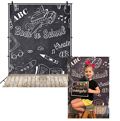 Laeacco 5X6.5Ft Back To School Backdrop Rustic Blackboard Vintage Wooden Floor Photography Background Classroom Chalk Drawing Letters Back To School Theme Party Background Students Photo Portraits