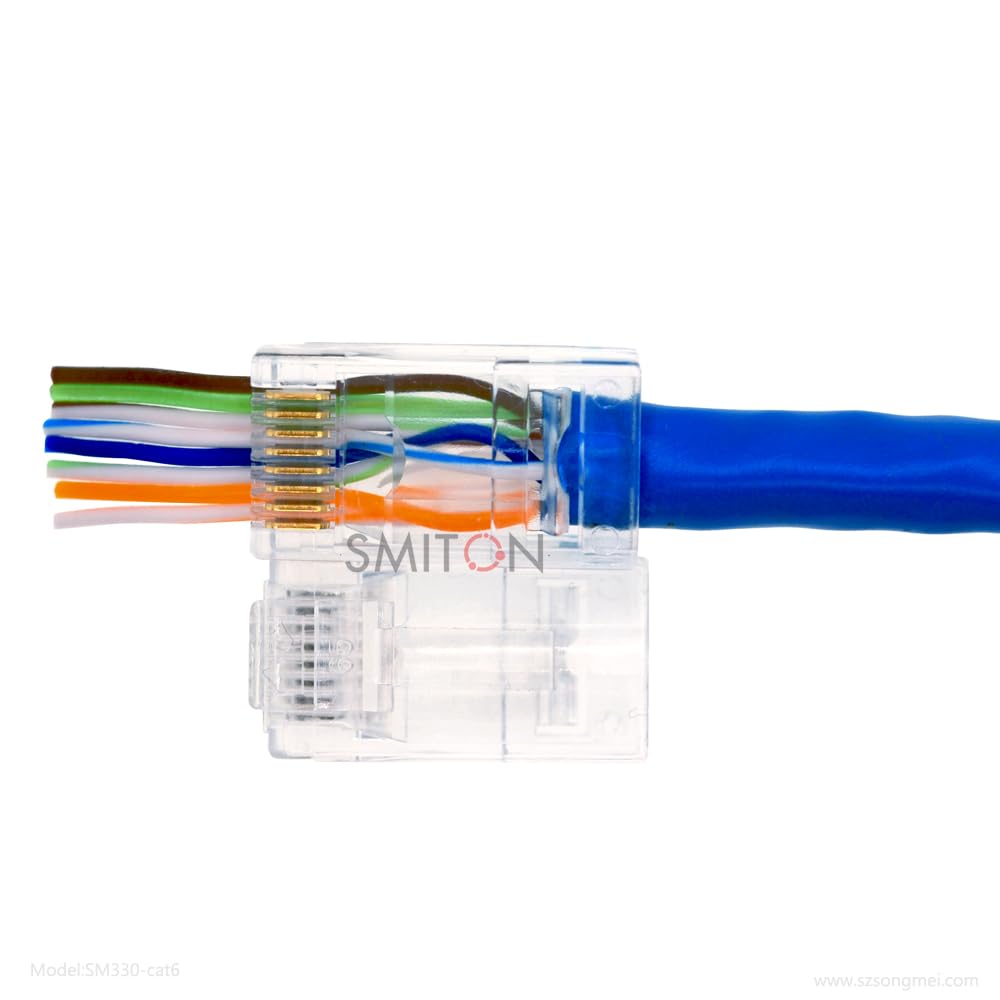 Smiton Rj45 Cat6 Pass Through Connectors End Pass Through 8P8C Utp Ethernet Network Plug(100Pack)