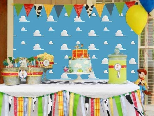 Blue Sky White Cloud Step And Repeat Photography Backdrop Newborn Baby Shower Cartoon Boy Story Party Decorations Photo Backgrou