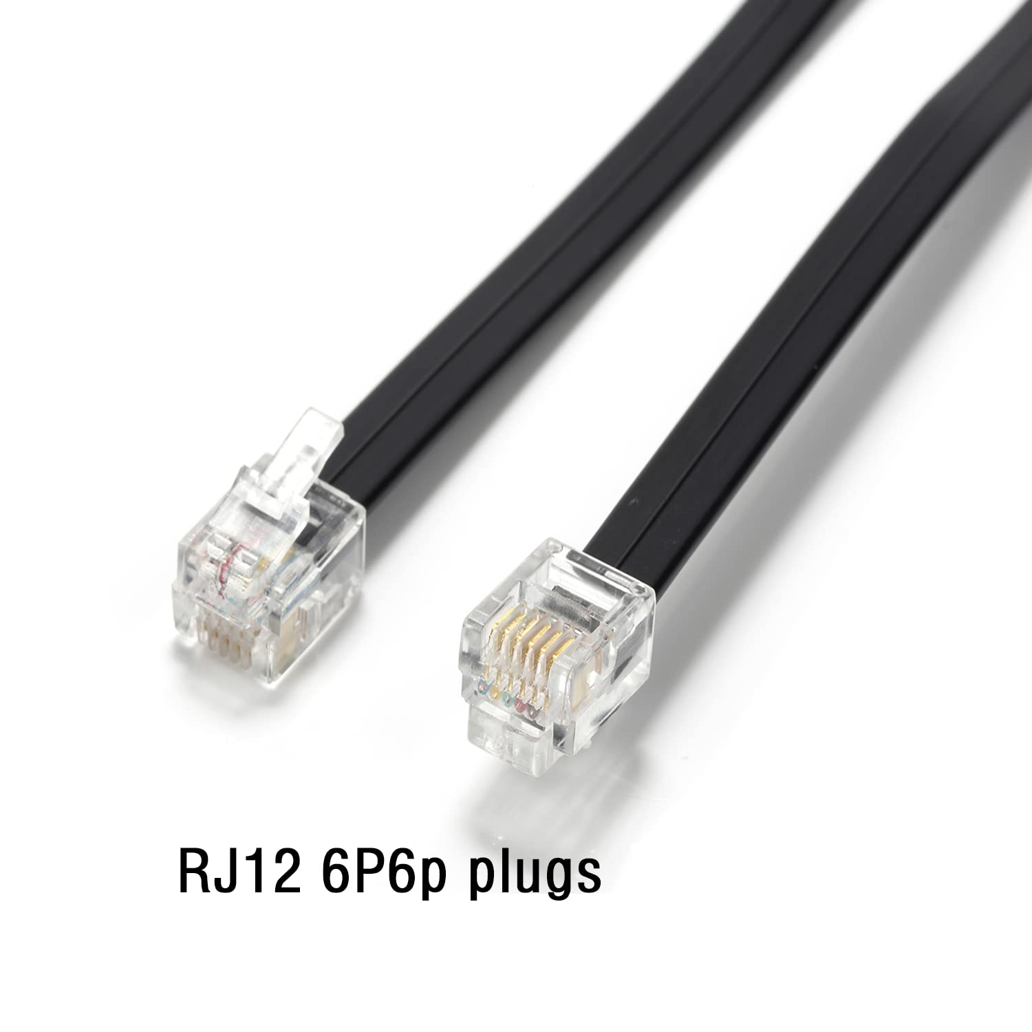 Seefeful Rj12 Cable Phone Cord Rj12 6P6C Male To Male Straight Wired For Both Data And Voice Use Black (25 Ft / 3 Pack)