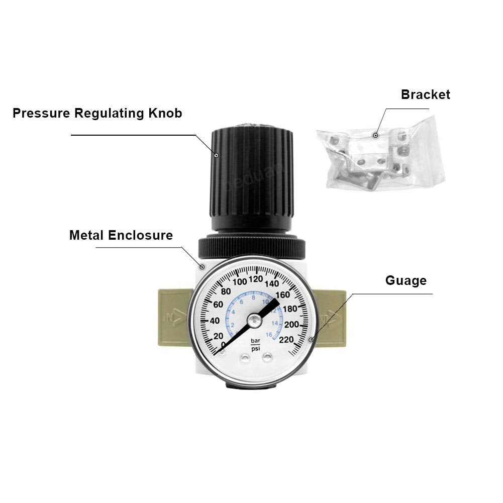 Beduan 1/4''Npt Air Pressure Regulator For Compressed Air System With Gauge,Bracket Or 02
